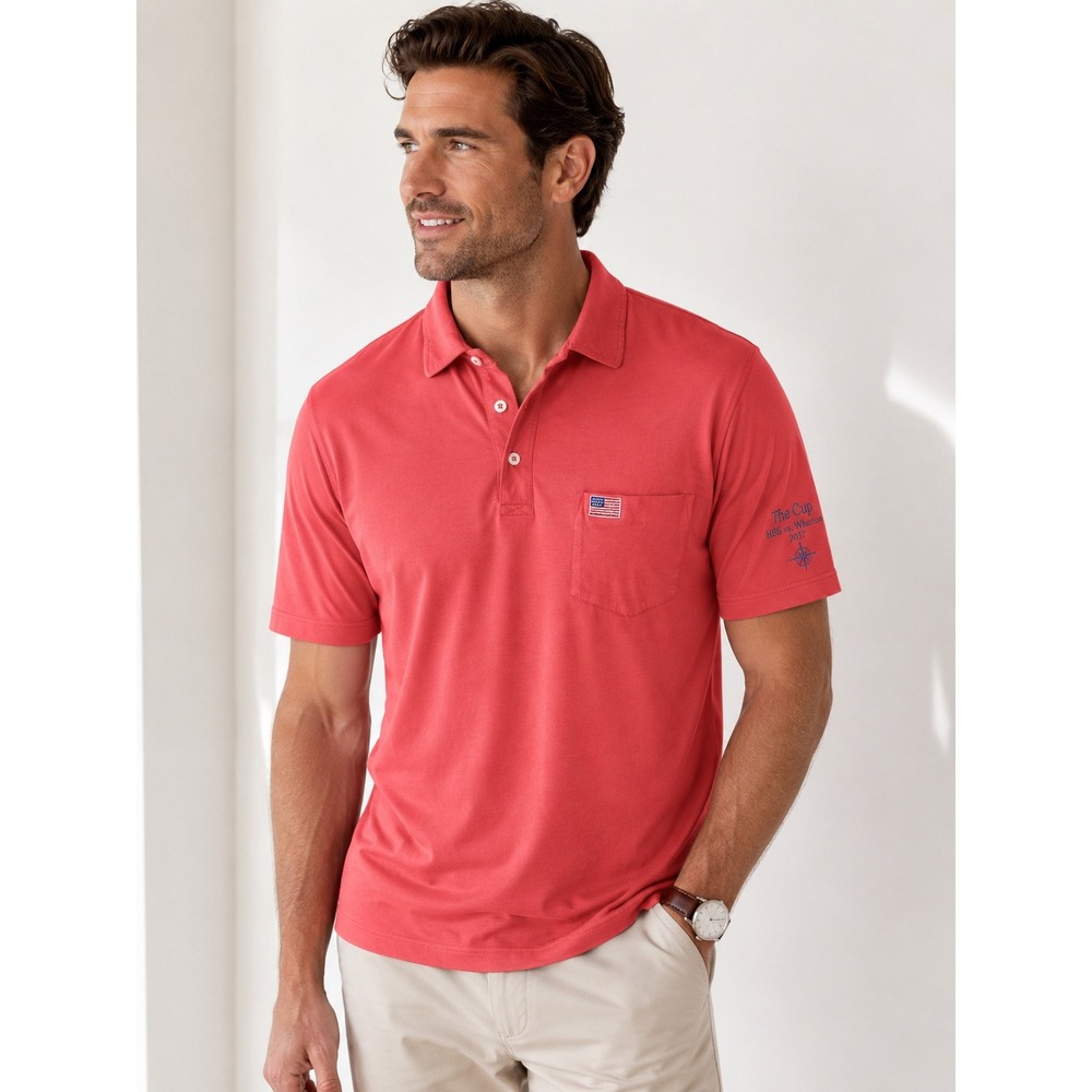 B Draddy Mens Coral Pink Pima Cotton Polo Shirt‎ HBS vs Wharton 2017 The Cup M